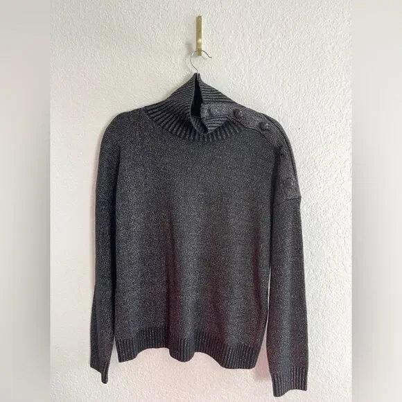 The Kooples button-shoulder metallic black turtleneck sweater NWT - Picture 5 of 12